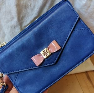 Tory Burch bow phone wallet clutch blue pink